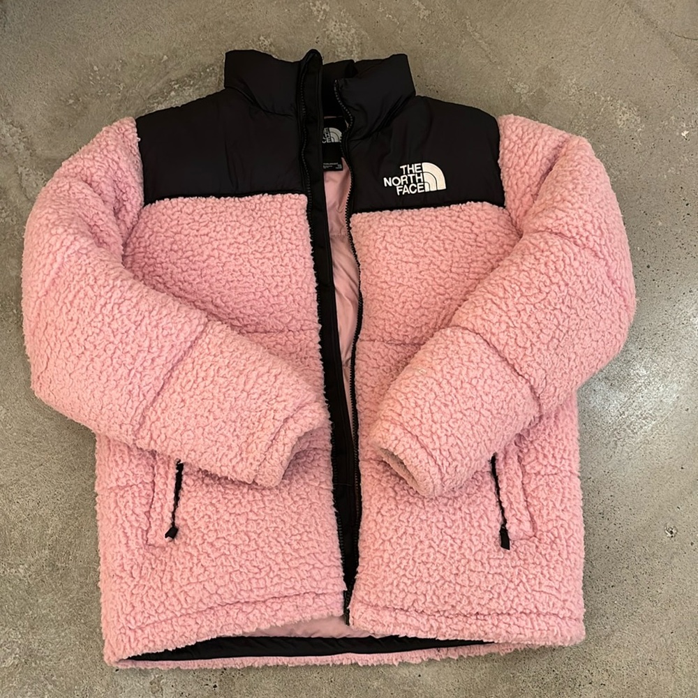 The North Face Pink and Black Sherpa Coat